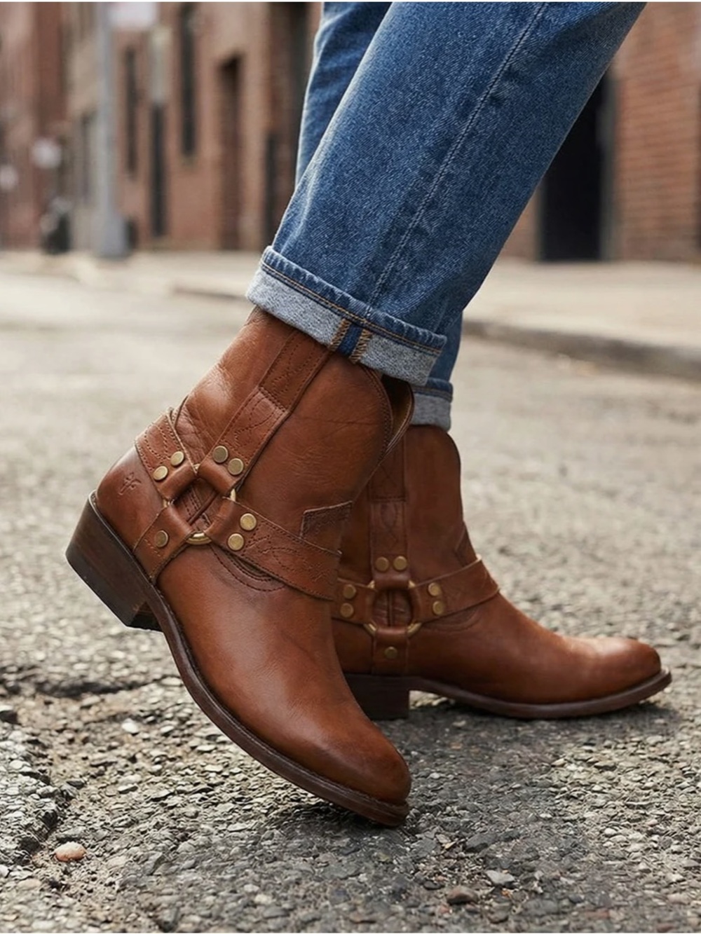 Frye Brown Short Harness Ankle Boots